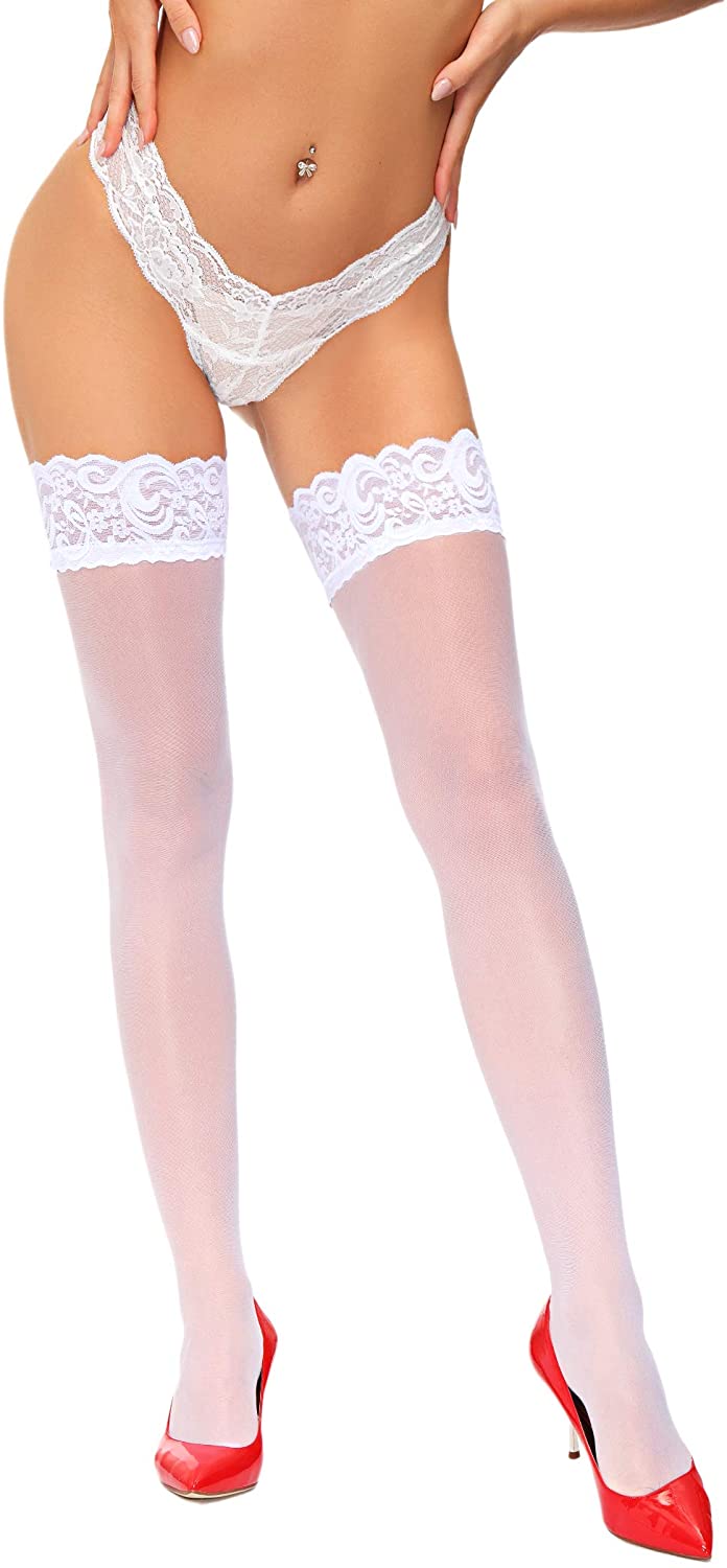 Lidogirls Silicone Sheer Lace Top Thigh High Fishnet Stockings