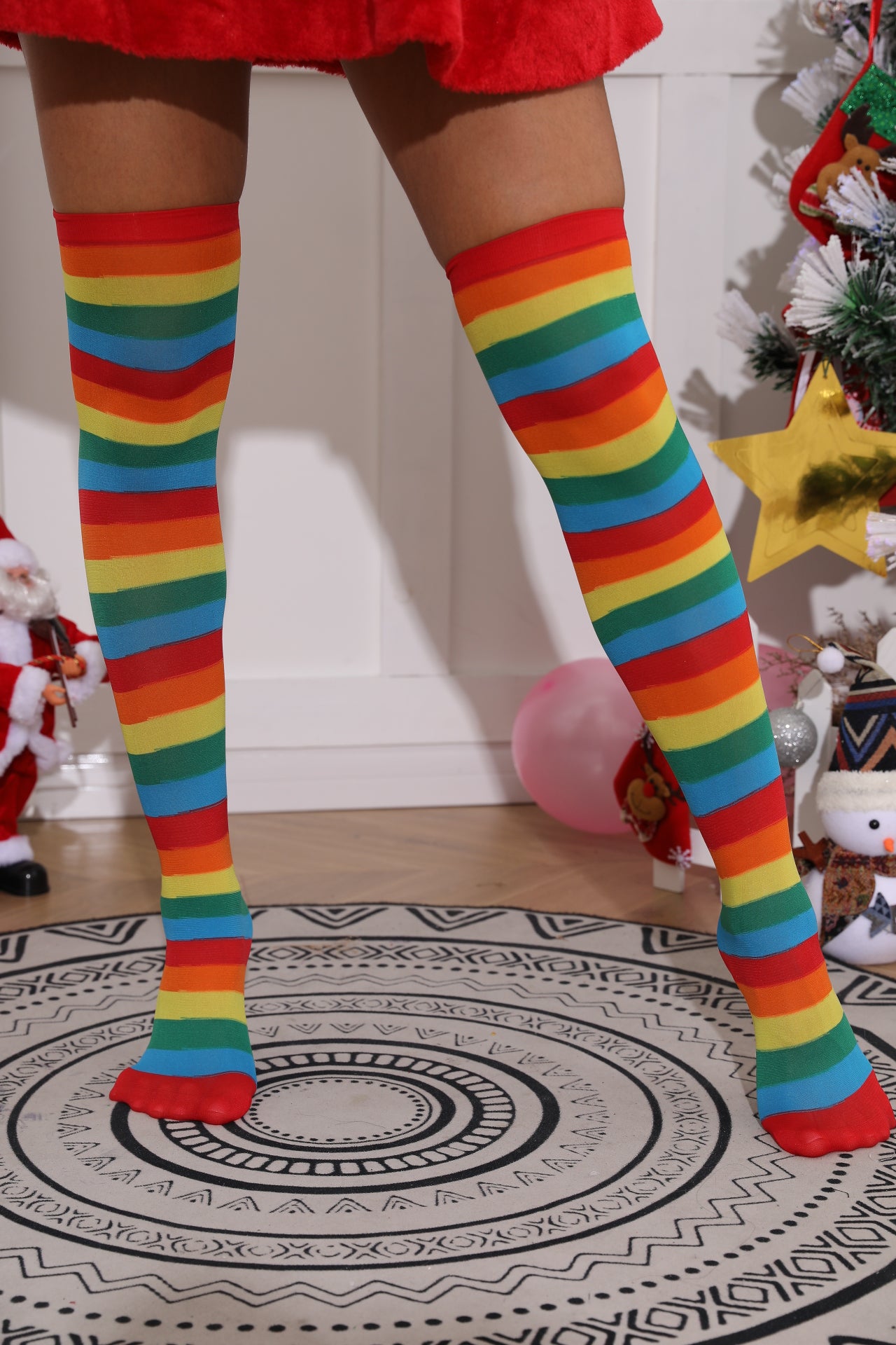 Lidogirls Christmas stocking: Christmas Striped Opaque Thigh High Stockings