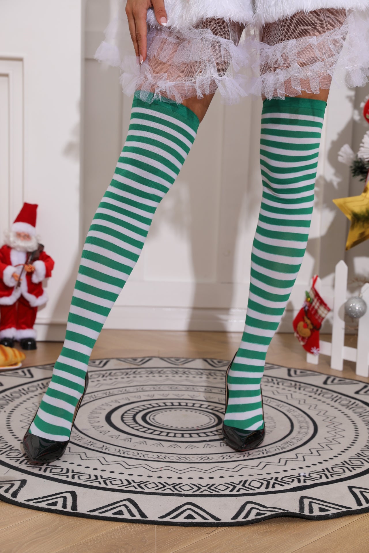 Lidogirls Christmas stocking: Christmas Striped Opaque Thigh High Stockings